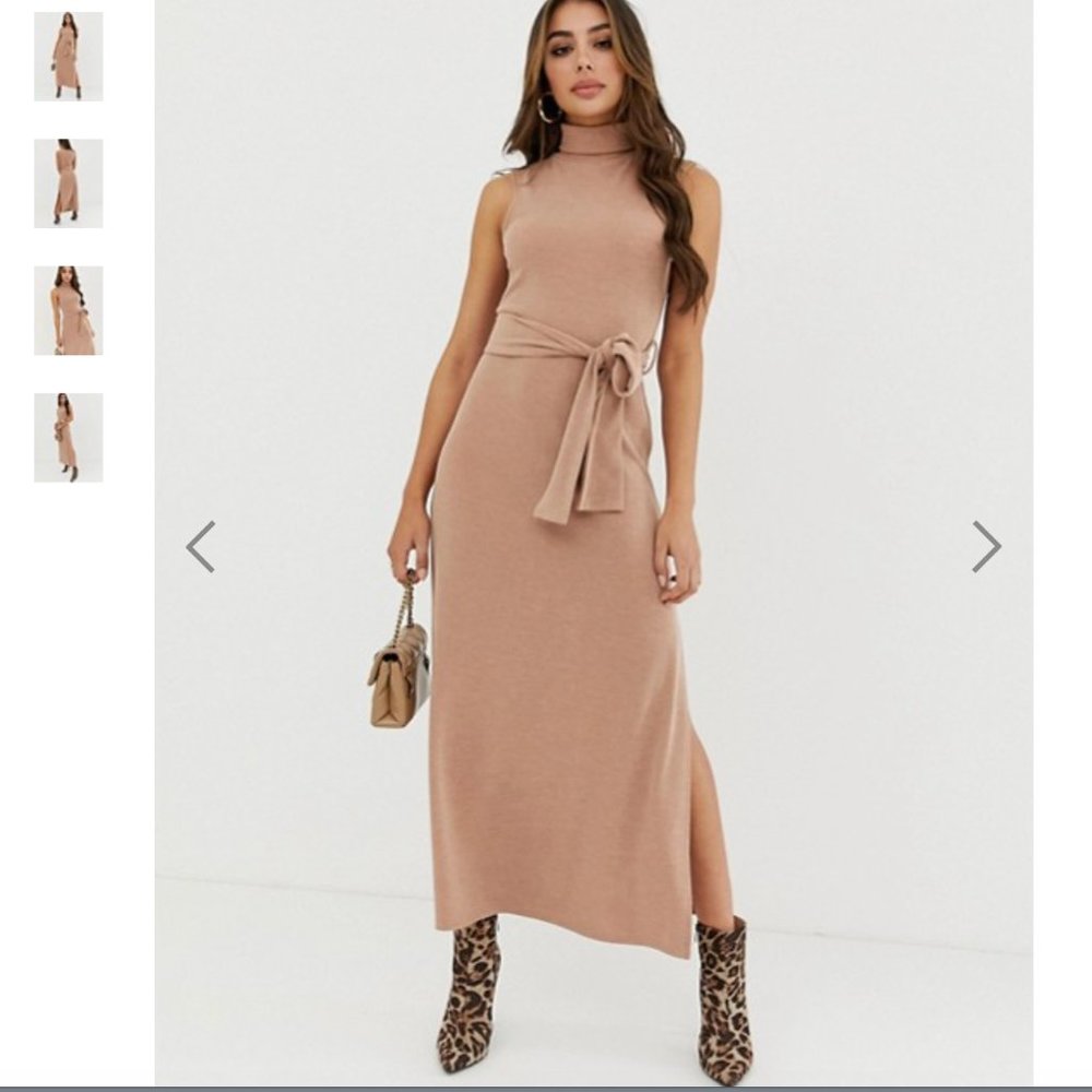 ASOS DESIGN maxi dress w/ roll neck and self belt